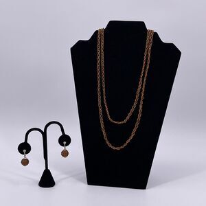 Vintage Amber Beaded Double Strand Necklace Matching Screw Clip On Earrings